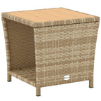 2-Tier PE Rattan Side Table with Storage Shelf, Khaki