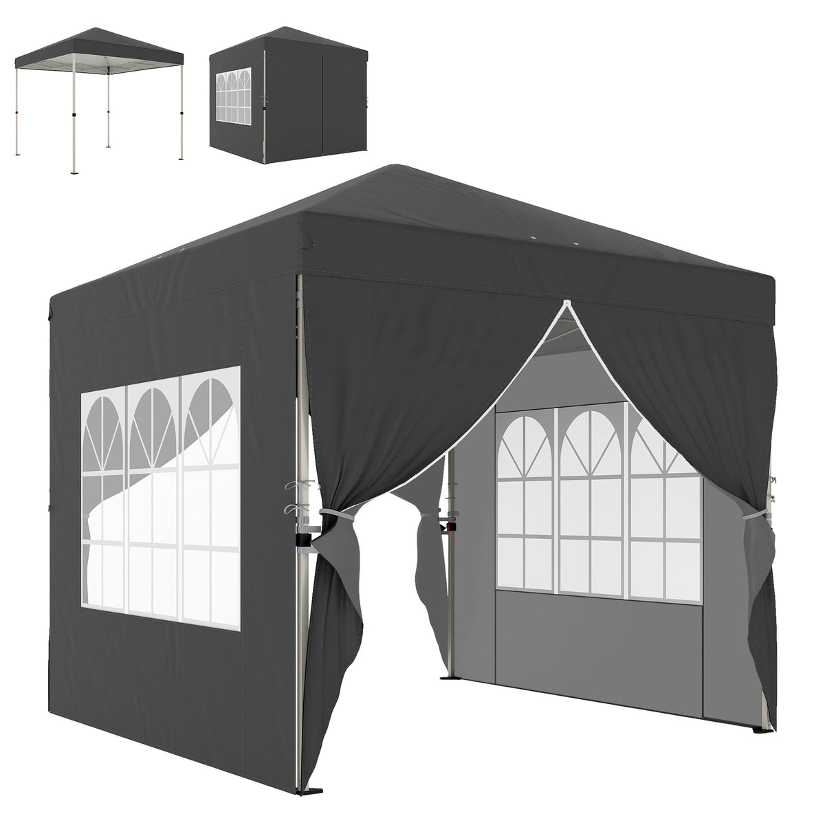 8.2 x 8.2 ft Pop-Up Canopy Tent with 4 Sidewalls & Sandbags, Dark Grey