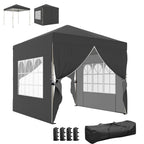 8.2 x 8.2 ft Pop-Up Canopy Tent with 4 Sidewalls & Sandbags, Dark Grey