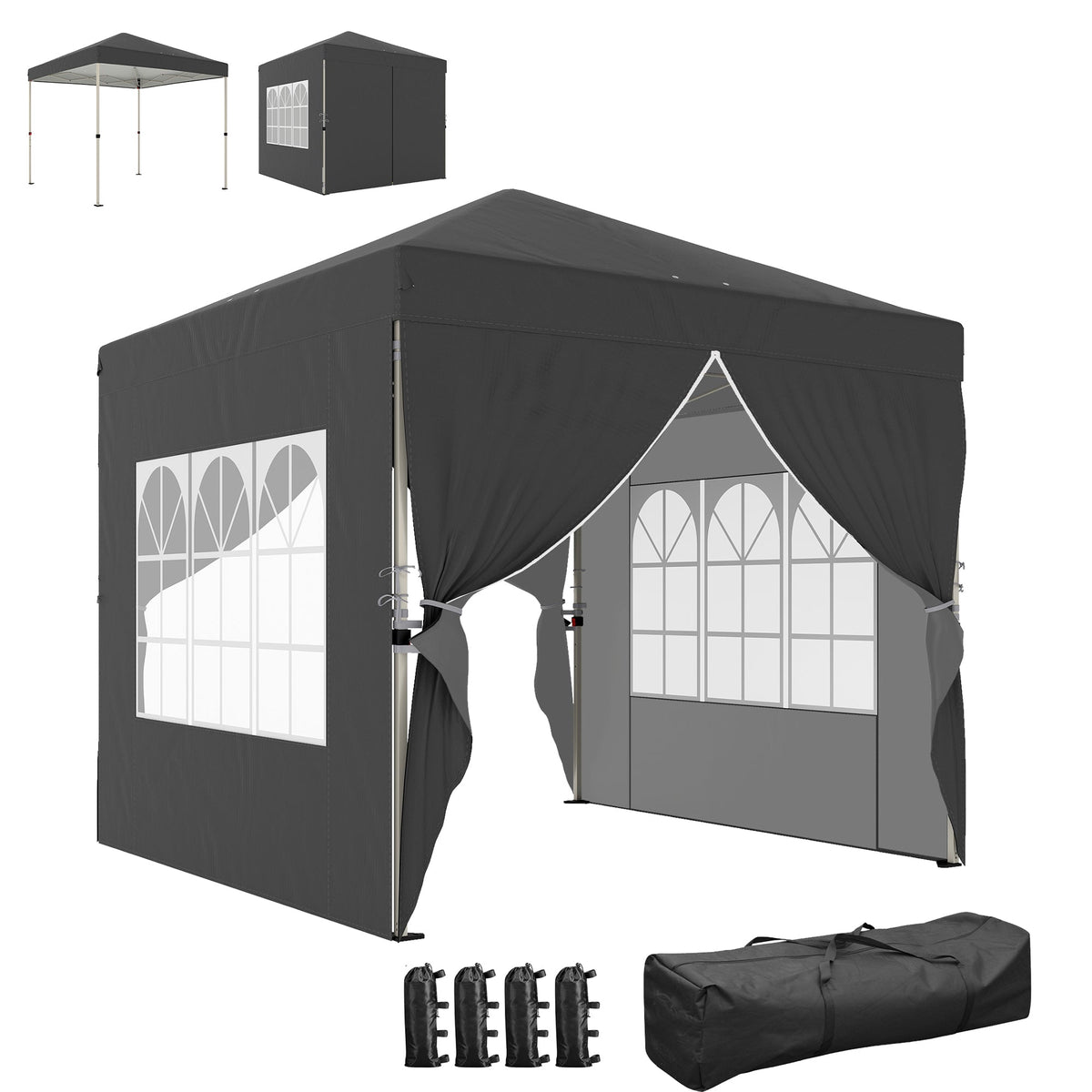 8.2 x 8.2 ft Pop-Up Canopy Tent with 4 Sidewalls & Sandbags, Dark Grey