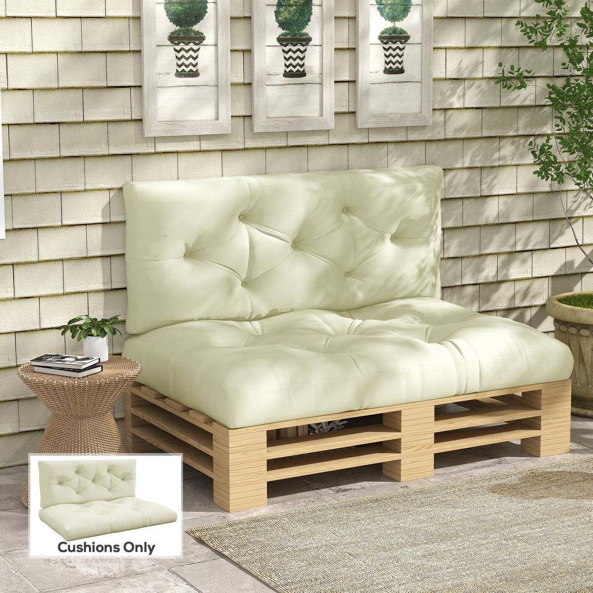 2-Seater 5" Thick Outdoor Seat Cushions with Back for Loveseat, Cream White