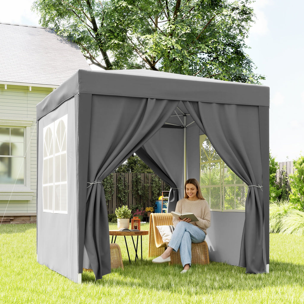 6.6' x 6.6' Pop-Up Canopy Tent with Removable Sidewalls and Carry Bag, Grey