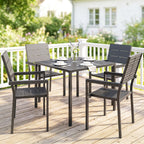 5-Piece Garden Dining Set, Square HDPE Table and Armrest Chairs for 4, Black