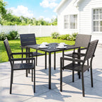 5-Piece Garden Dining Set, Square HDPE Table and Armrest Chairs for 4, Black