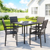 5-Piece Garden Dining Set, Square HDPE Table and Armrest Chairs for 4, Black