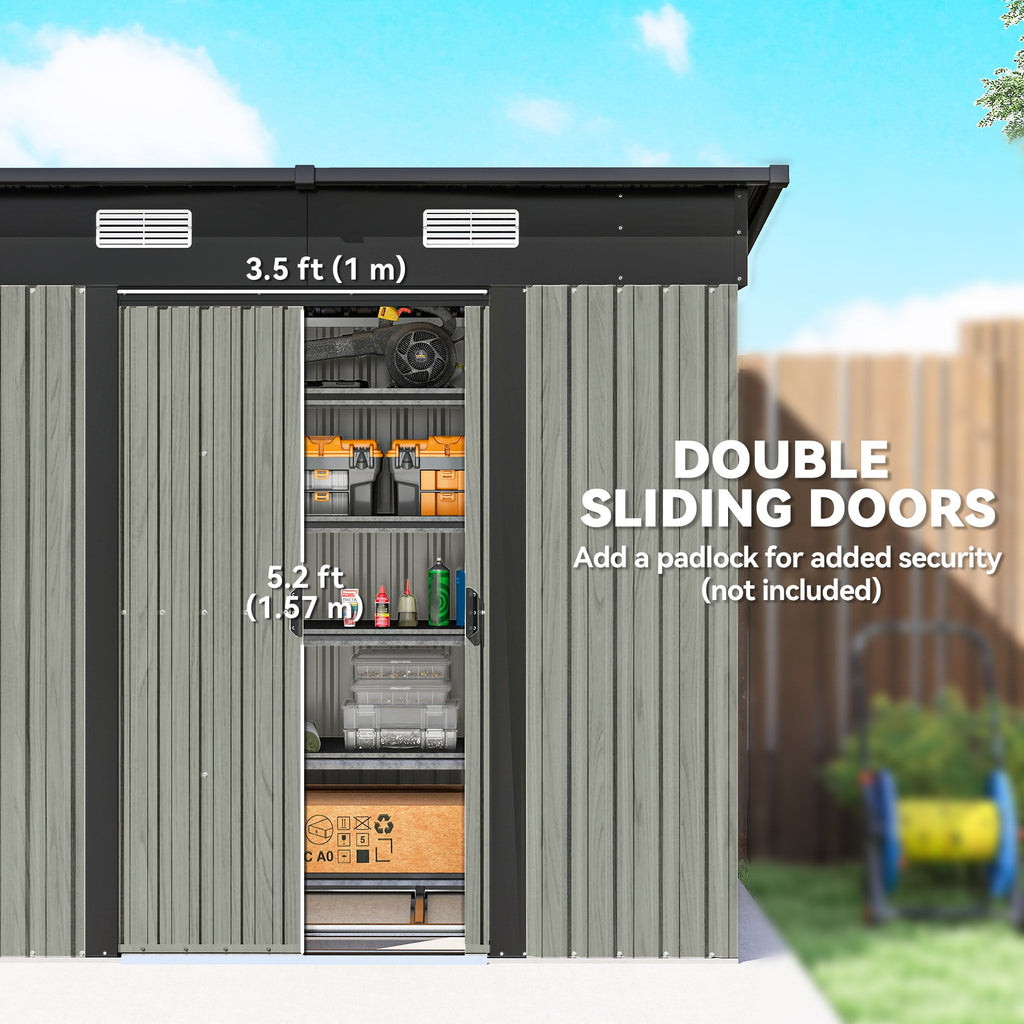 7 x 4 ft Lean-To Metal Shed with Foundation Kit for Bike & Mower, Light Grey