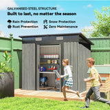 7 x 4 ft Lean-To Metal Shed with Foundation Kit for Bike & Mower, Light Grey