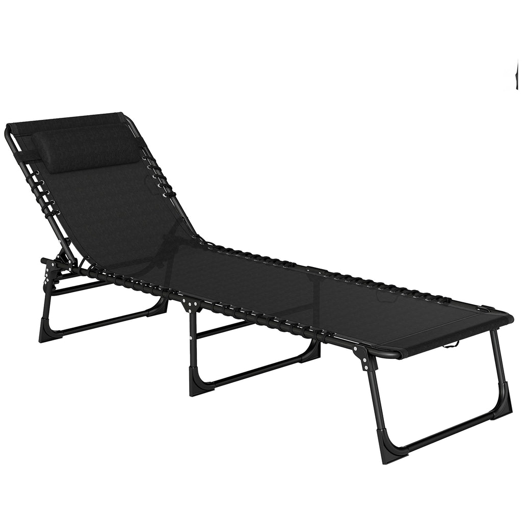 Folding Chaise Lounge Chair with 4-Position Reclining Back & Breathable Mesh Seat, Black