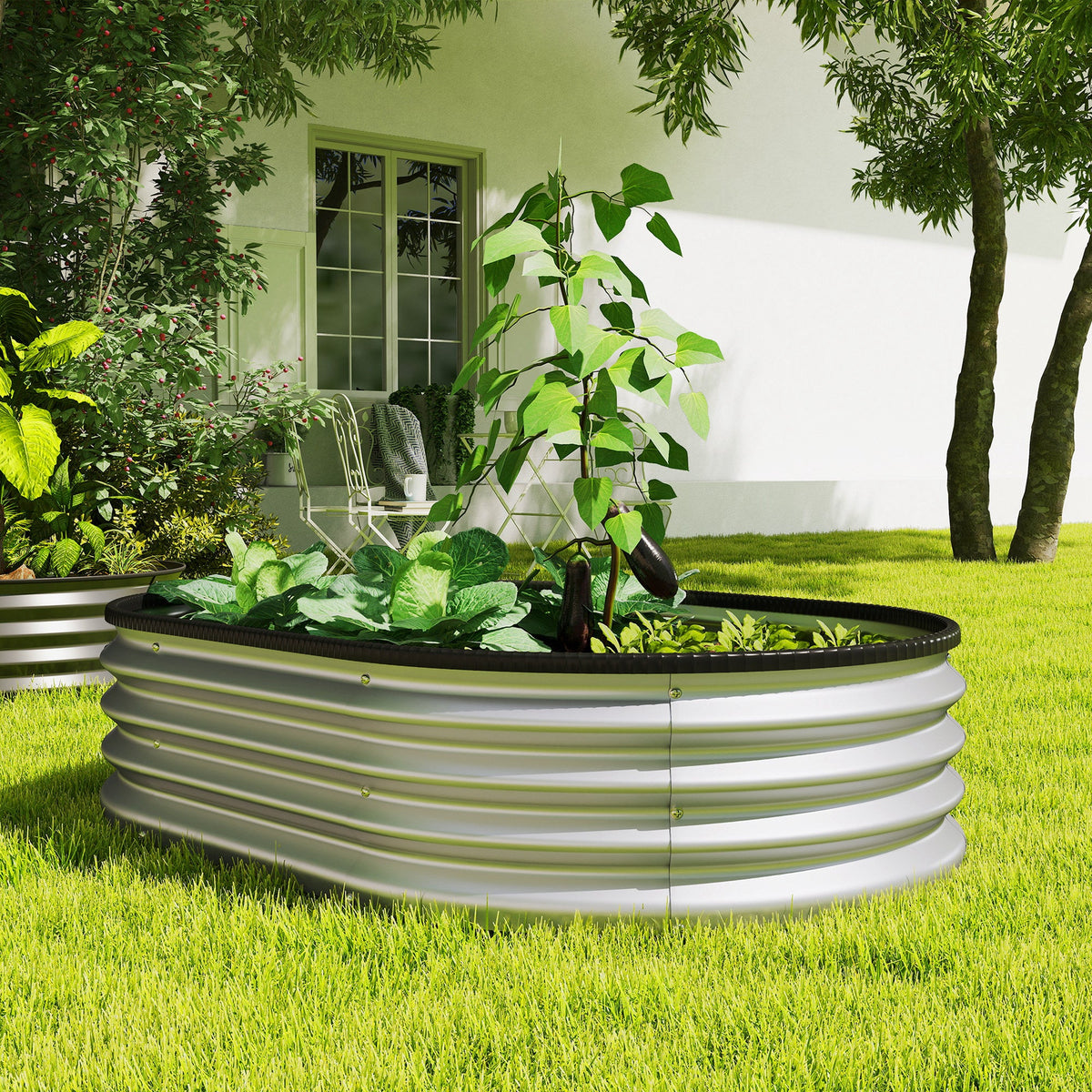 2pcs 4 x 3 x 1 ft Galvanized Raised Garden Beds, Silver
