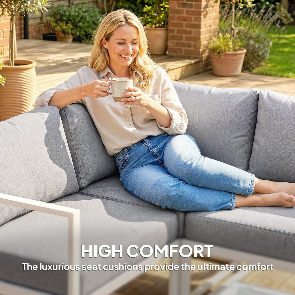 6 Seater Aluminium Garden Sofa Set with Coffee Table, Light Grey