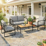 4 Piece Garden Furniture Set with Loveseat, Armchairs and Slatted Table, Grey