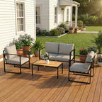 4 Piece Garden Furniture Set with Loveseat, Armchairs and Slatted Table, Grey