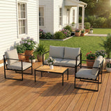4 Piece Garden Furniture Set with Loveseat, Armchairs and Slatted Table, Grey