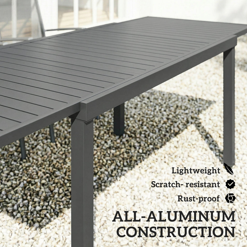 150/225 x 85 x 75 cm Extending Garden Table for 6-8, Dark Grey