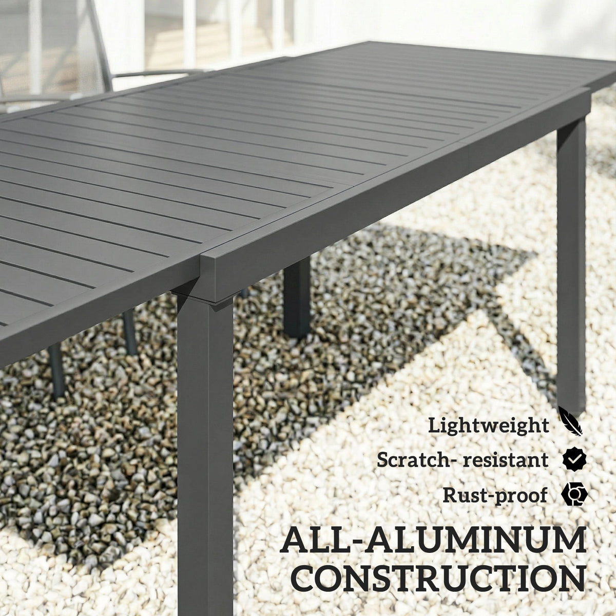 150/225 x 85 x 75 cm Extending Garden Table for 6-8, Dark Grey