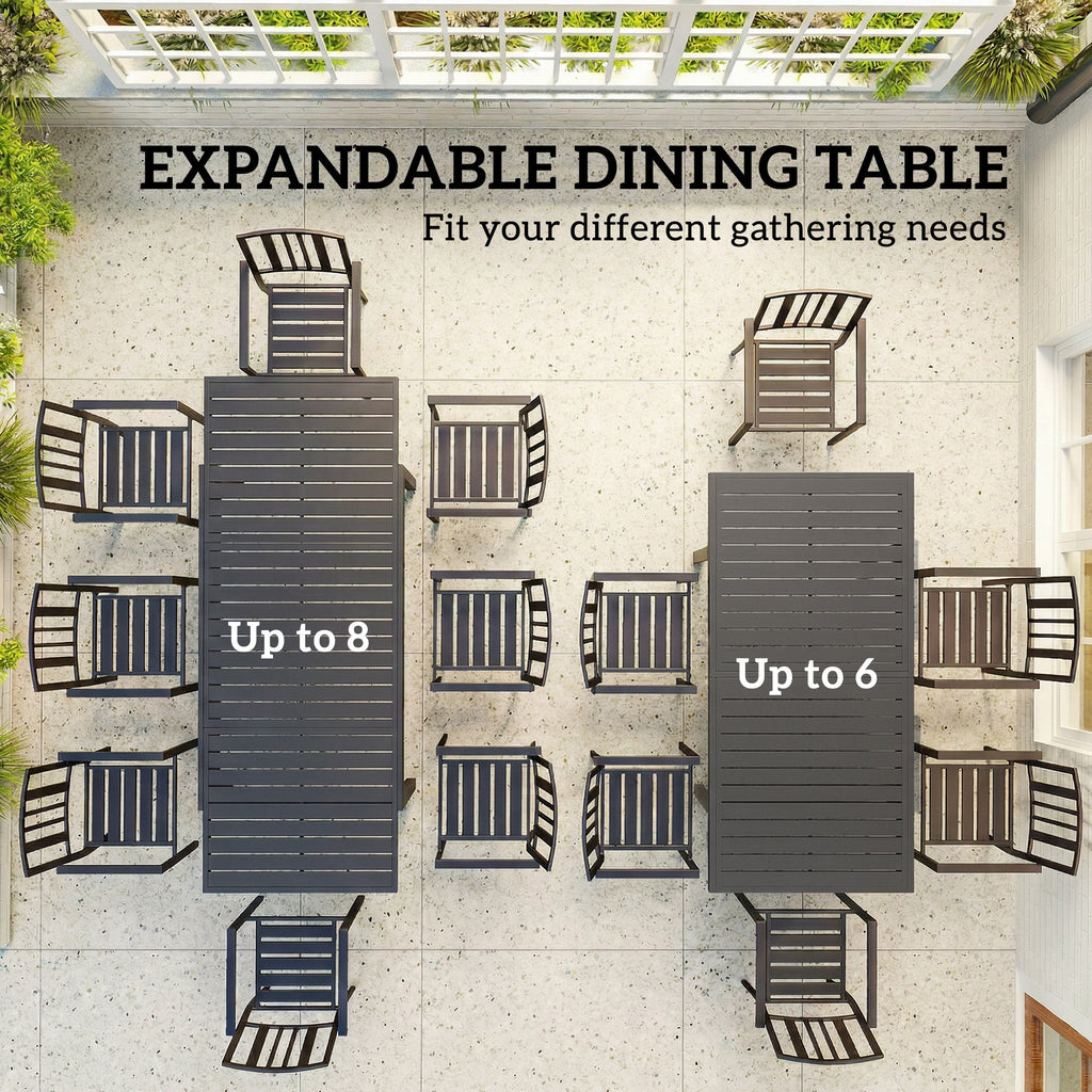 150/225 x 85 x 75 cm Extending Garden Table for 6-8, Dark Grey