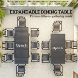 150/225 x 85 x 75 cm Extending Garden Table for 6-8, Dark Grey
