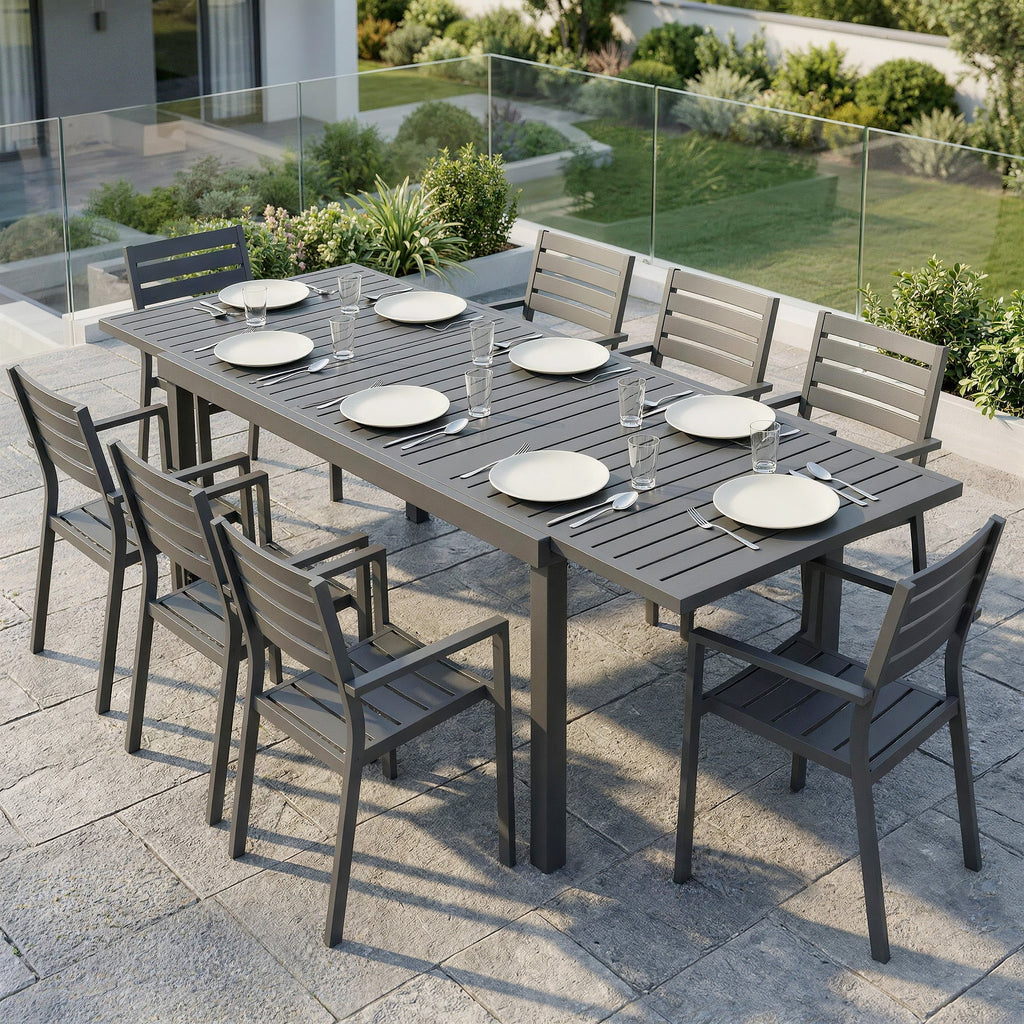 150/225 x 85 x 75 cm Extending Garden Table for 6-8, Dark Grey