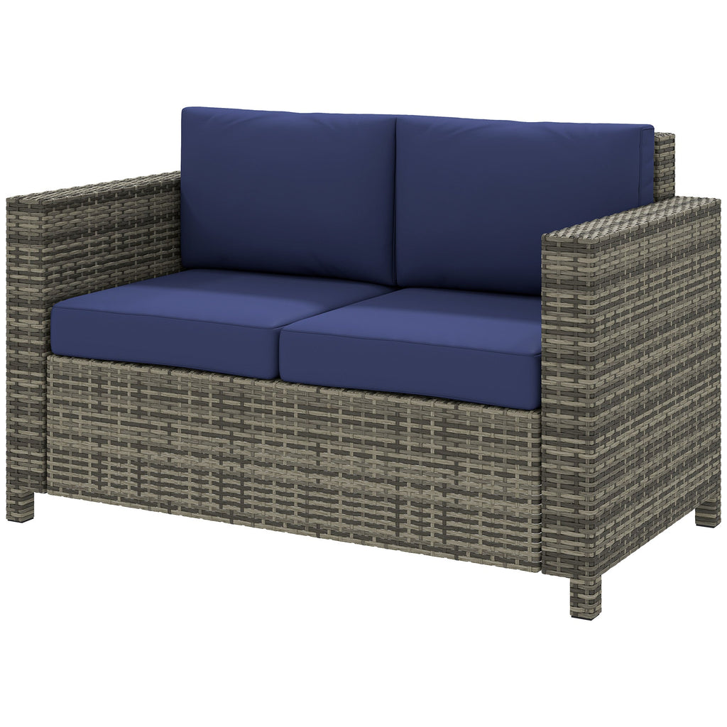 2-Seat Patio Loveseat Wicker Sofa with Cushions, Dark Blue