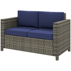 2-Seat Patio Loveseat Wicker Sofa with Cushions, Dark Blue