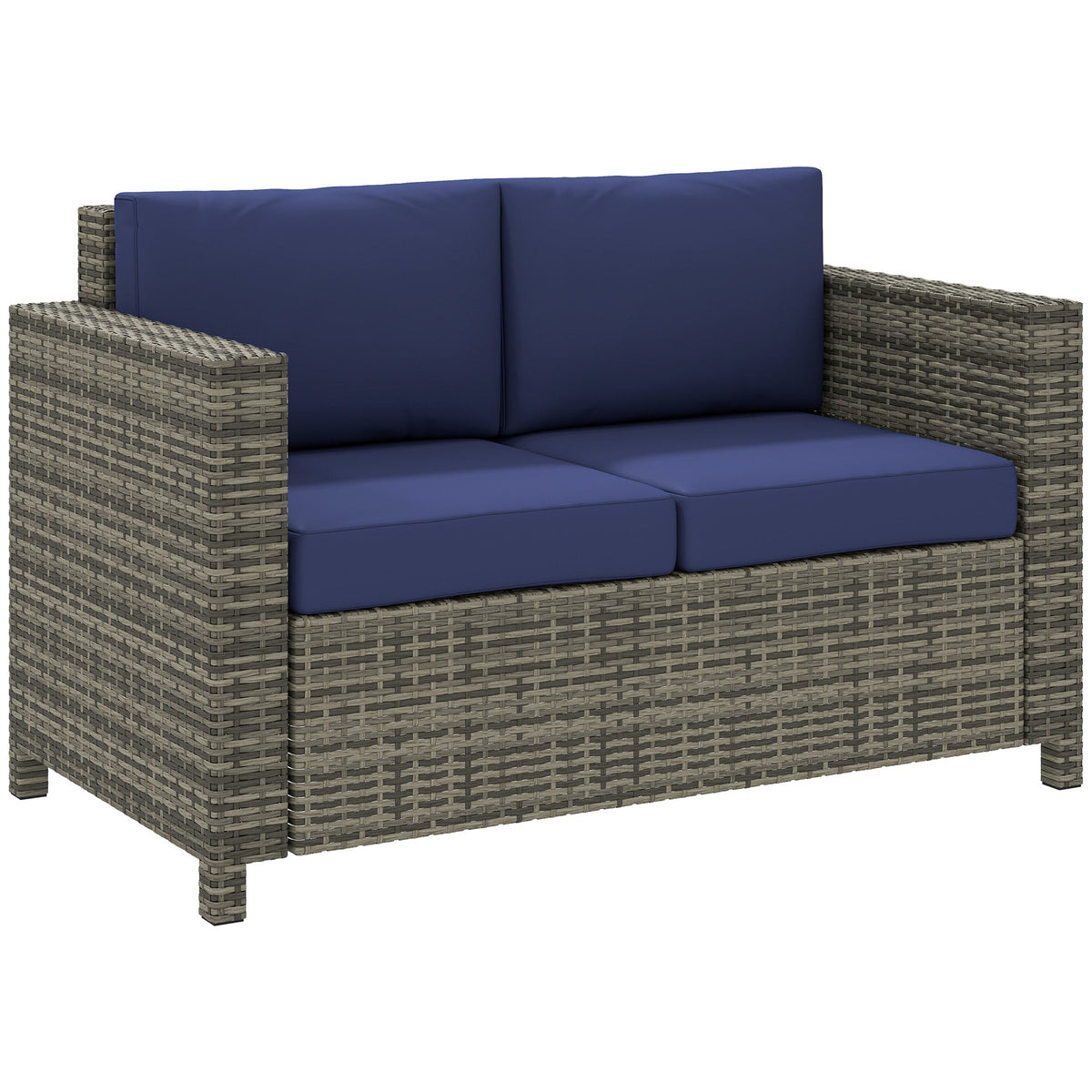 2-Seat Patio Loveseat Wicker Sofa with Cushions, Dark Blue
