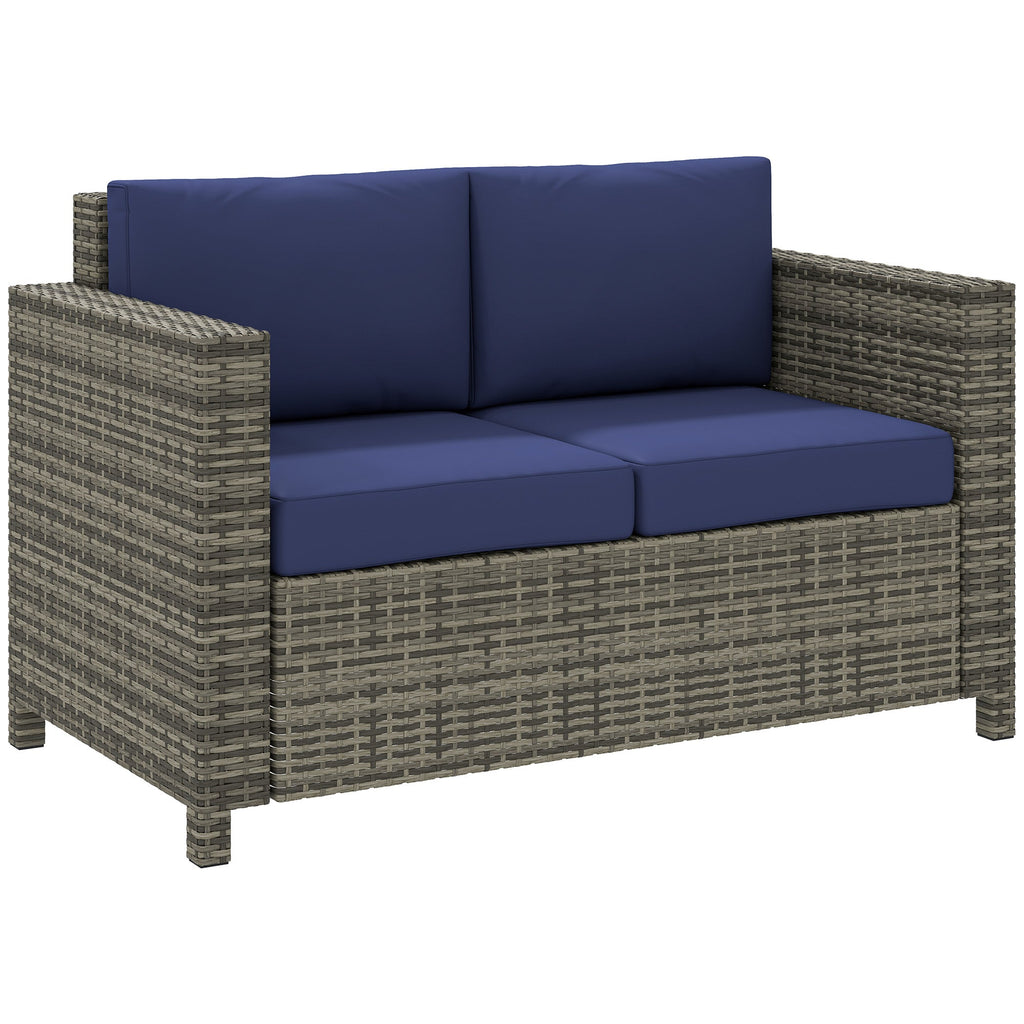 2-Seat Patio Loveseat Wicker Sofa with Cushions, Dark Blue