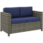 2-Seat Patio Loveseat Wicker Sofa with Cushions, Dark Blue