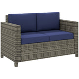 2-Seat Patio Loveseat Wicker Sofa with Cushions, Dark Blue