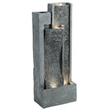 3-Tier Water Feature with LED Lights, Planter and Pump, Dark Grey