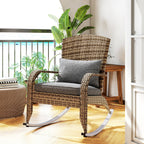 Wicker Adirondack Rocking Chair with Cushion and Pillow, Grey/Mixed Yellow