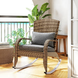 Wicker Adirondack Rocking Chair with Cushion and Pillow, Grey/Mixed Yellow