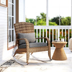 Wicker Adirondack Rocking Chair with Cushion and Pillow, Grey/Mixed Yellow