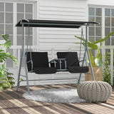 2 Person Porch Swing with Adjustable Canopy, Table and Storage Bag, Black
