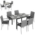 7-Piece Rattan Dining Set with Extendable Acacia Table and 6 Cushioned Chairs