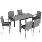 7-Piece Rattan Dining Set with Extendable Acacia Table and 6 Cushioned Chairs