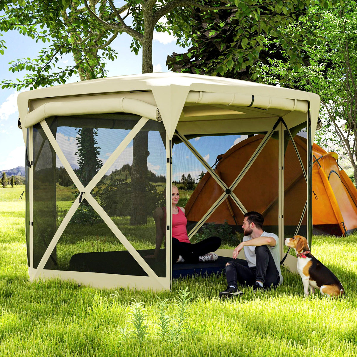 11' x 11' Pop Up Gazebo Screen Tent with UPF30+ Removable Roof Cover, Beige