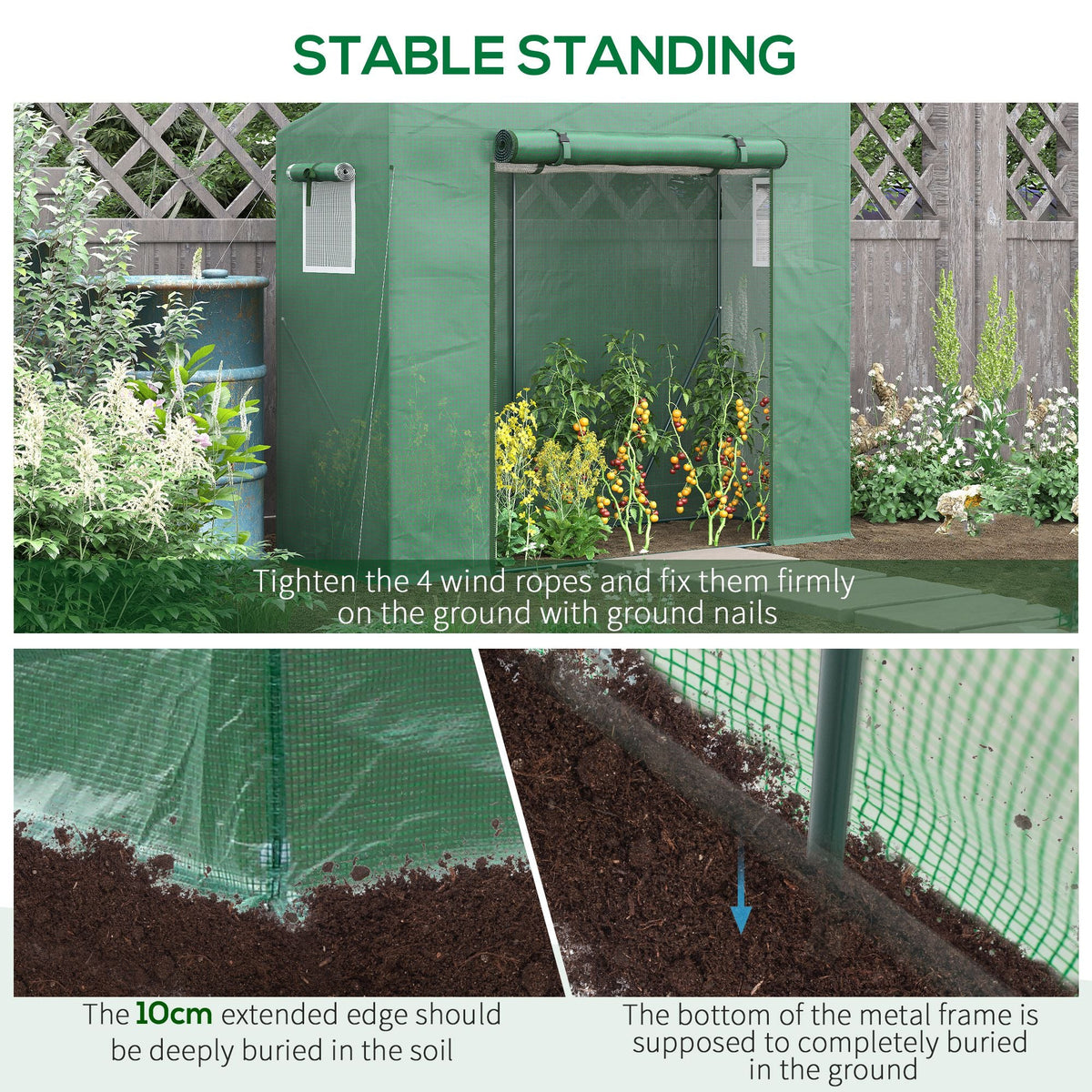 6.6' x 2.5' x 5.5' Walk-in Greenhouse with Door and Window, Green
