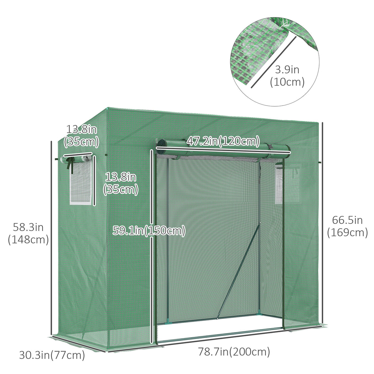 6.6' x 2.5' x 5.5' Walk-in Greenhouse with Door and Window, Green