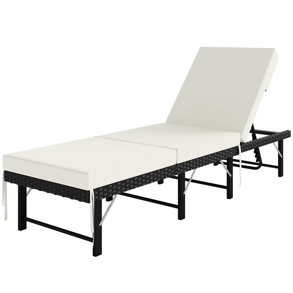 Folding Rattan Sun Lounger with Cushion and 6-Level Backrest, Black