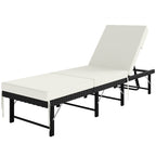 Folding Rattan Sun Lounger with Cushion and 6-Level Backrest, Black