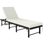 Folding Rattan Sun Lounger with Cushion and 6-Level Backrest, Black