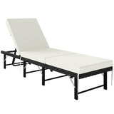 Folding Rattan Sun Lounger with Cushion and 6-Level Backrest, Black