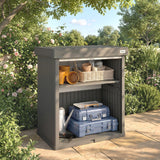 82 Gallon Outdoor Storage Box with Roll-Up Door and Removable Shelf, Grey