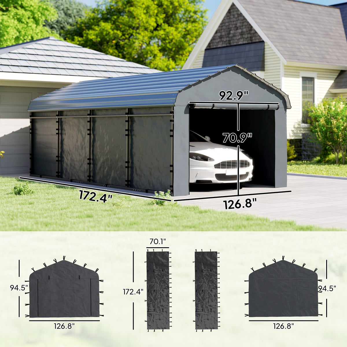 Carport Sidewall Panels Set of 4 for 10' x 15' Carports in Dark Gray