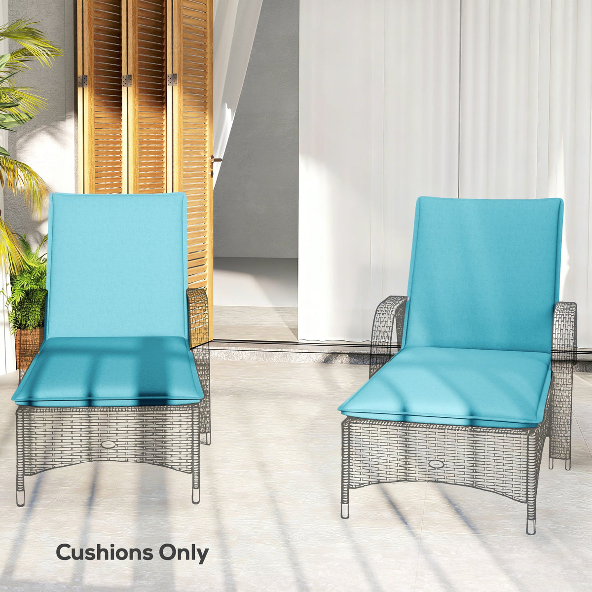 2-Piece Outdoor Lounge Chair Cushions, 76" x 23", Light Blue