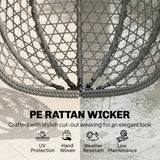 Hanging Egg Chair, Rattan with Stand, Safety Strap & Foldable Basket, Dark Grey