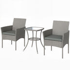 3-Piece PE Rattan Bistro Set with Glass-Top Table & Cushions, Dark Grey