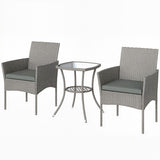 3-Piece PE Rattan Bistro Set with Glass-Top Table & Cushions, Dark Grey
