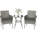 3-Piece PE Rattan Bistro Set with Glass-Top Table & Cushions, Dark Grey