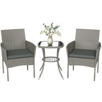 3-Piece PE Rattan Bistro Set with Glass-Top Table & Cushions, Dark Grey
